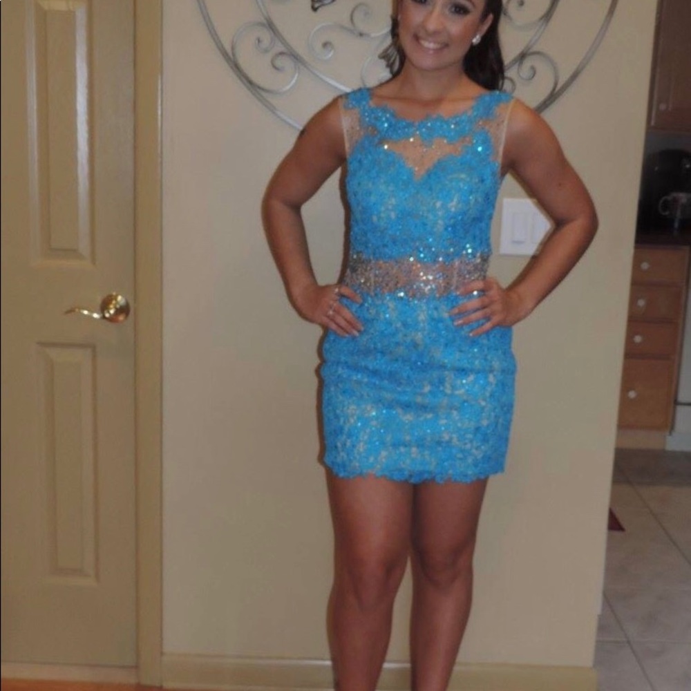DAVE & JOHNNY ELECTRIC BLUE SPARKLY PROM DRESS
